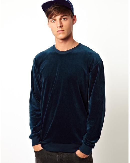 American Apparel Blue Velour Sweatshirt for men