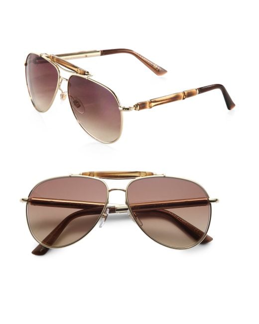 Gucci Bamboo Aviator Sunglasses in Metallic | Lyst