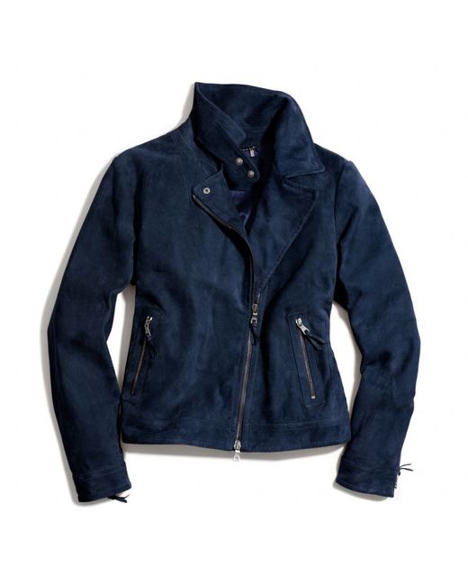 Navy suede top biker jacket womens