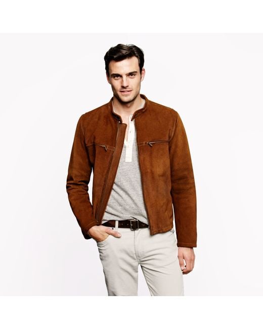 J.Crew Suede Racer Jacket in Brown for Men Lyst