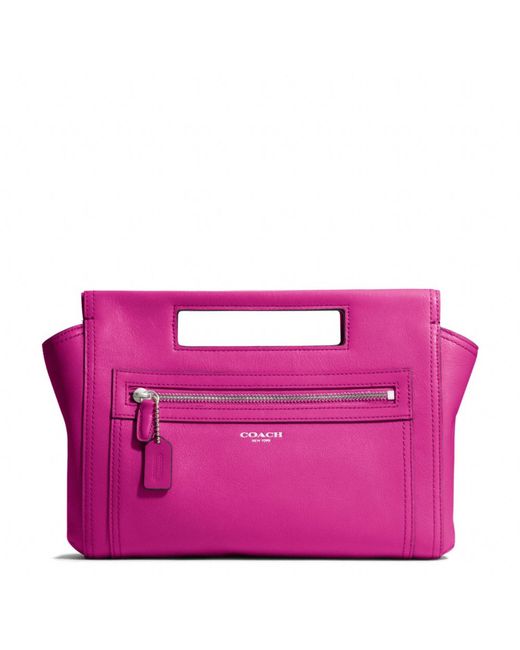 COACH Pink Legacy Basket Clutch in Leather