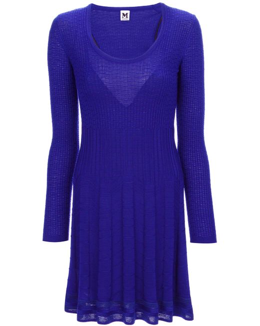 M Missoni Blue Textured Knit Long Sleeve Dress