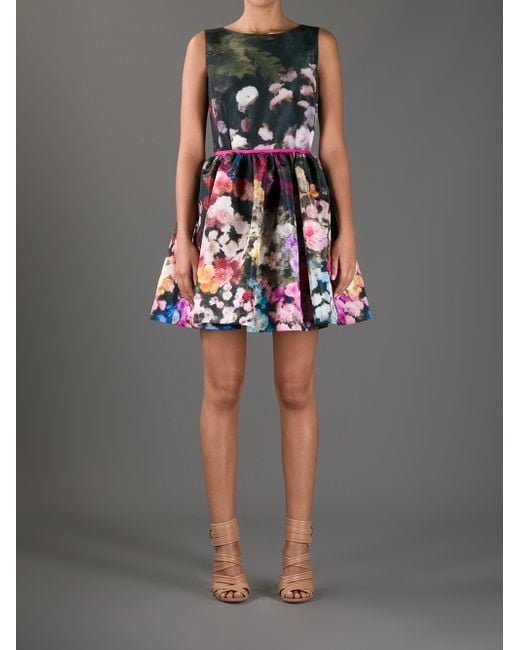 RED VALENTINO★素敵！Studded floral chiffon mini dress RED Valentino Floral Dress in Black | Lyst