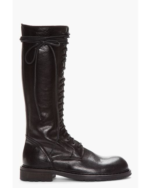 Ann Demeulemeester Tall Black Leather Lace_up Boots for men