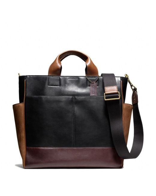 COACH Black Bleecker Utility Tote in Leather and Suede for men