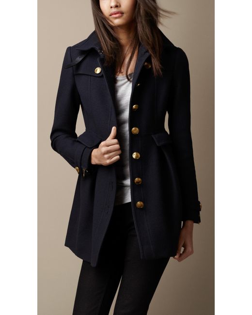 Burberry Fitted Military Coat in Blue | Lyst