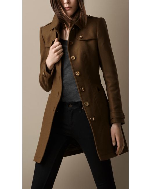 Burberry Leather Detail Wool Twill Trench Coat in Brown | Lyst