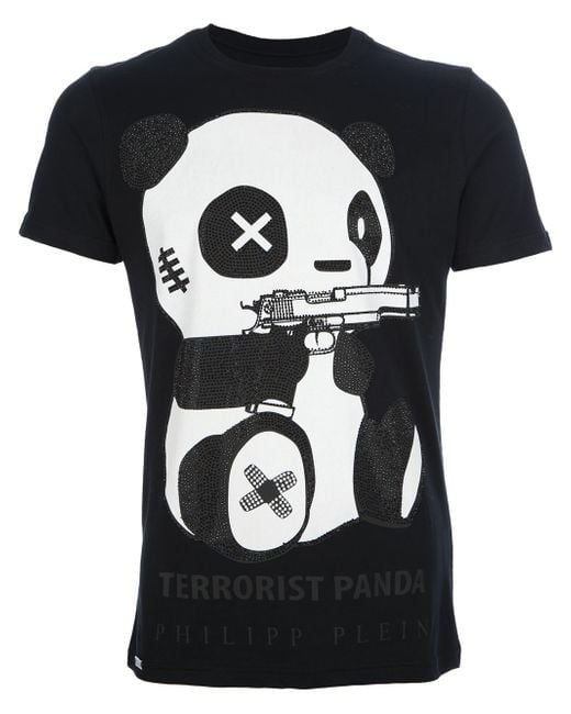 Philipp Plein Black Terrorist Panda Tshirt for men