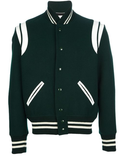 Saint Laurent Green Contrast Varsity Style Jacket for men