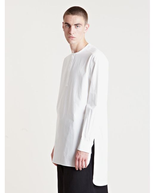 Yohji Yamamoto White Mens Cotton Tunic Shirt for men