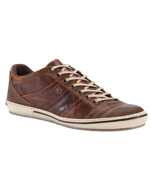 Dune Brown Scribble Leather Trainers for men