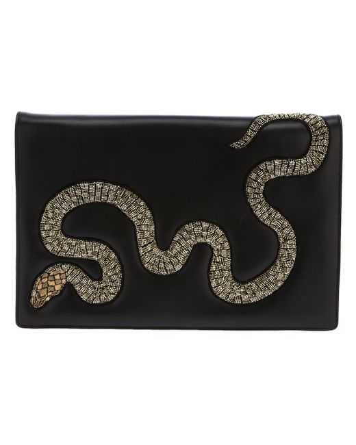 Roberto Cavalli Black Embellished Snake Clutch