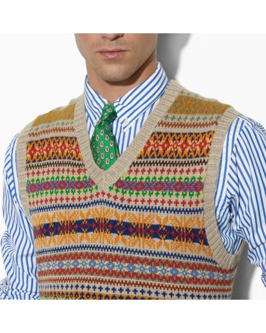 Polo Ralph Lauren Fair Isle Sweater Vest in Brown for Men | Lyst