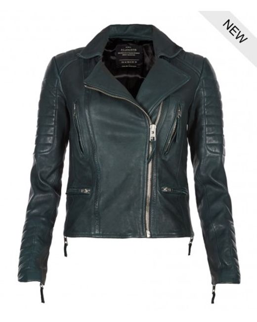 AllSaints Green Forest Leather Biker Jacket