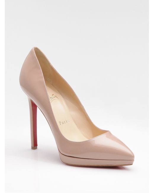 Christian Louboutin Pigalle Plato 120 Patent Leather Platform Pumps in  Natural | Lyst