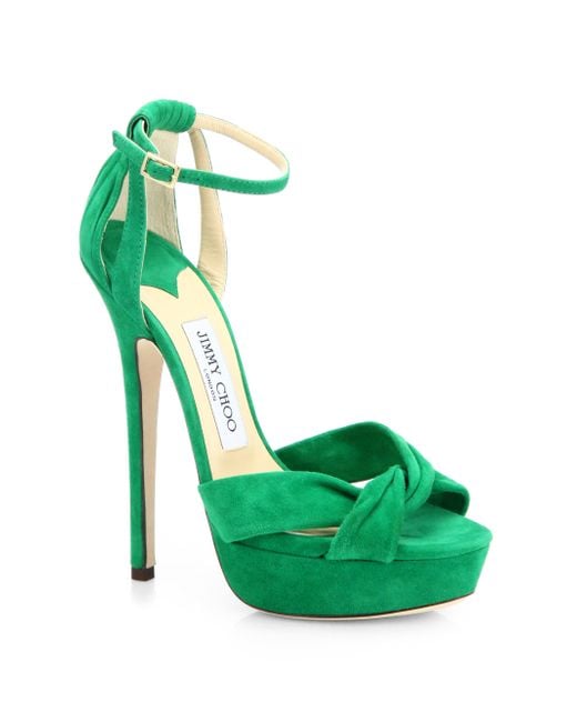 Jimmy Choo Greta Suede Ankle Strap Platform Sandals in Green | Lyst