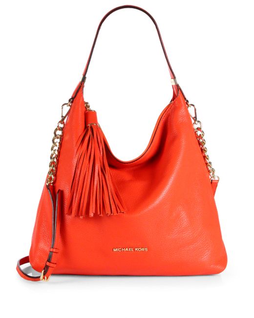Michael Michael Kors Coral Orange Leather Emmy Cindy Crossbody Bag