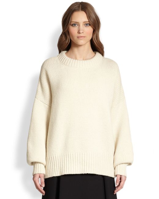 The Row Ophelia Merino Wool Cashmere Oversized Sweater in White | Lyst