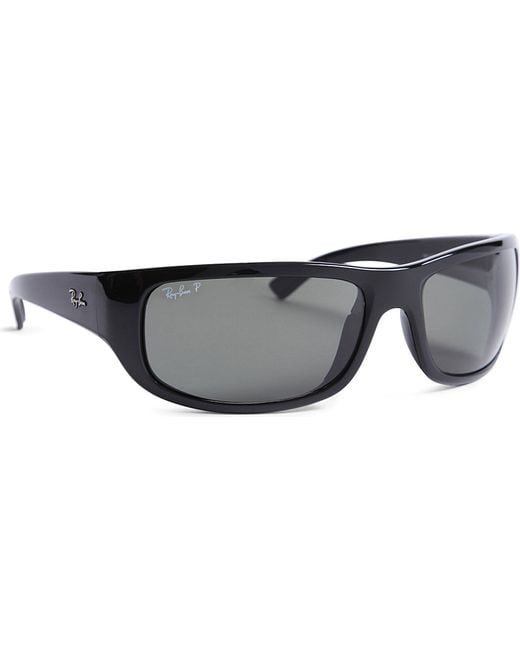 Ray-Ban Black Polarized Wraparound Sunglasses for men