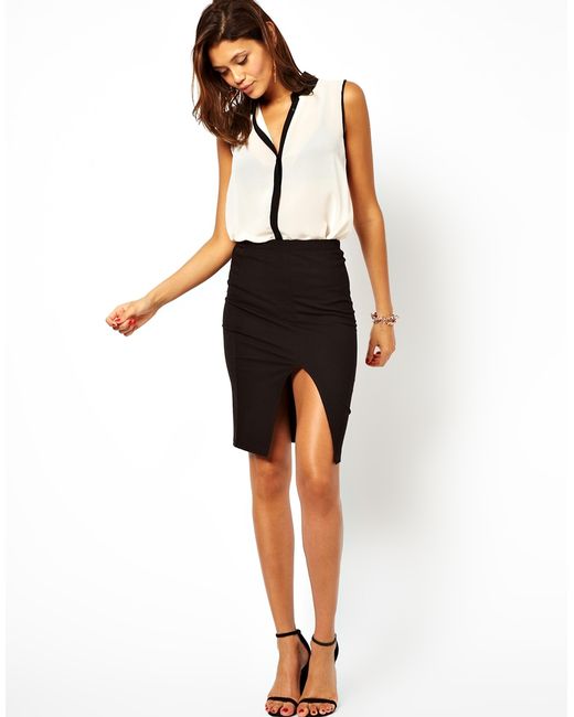 ASOS Pencil Skirt with Thigh High Split in Black | Lyst Canada
