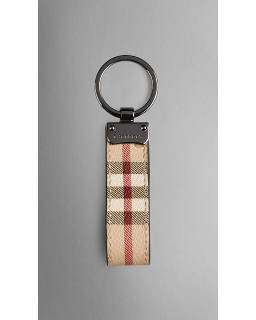 Burberry Haymarket Check Leather Key Ring in Natural for Men | Lyst