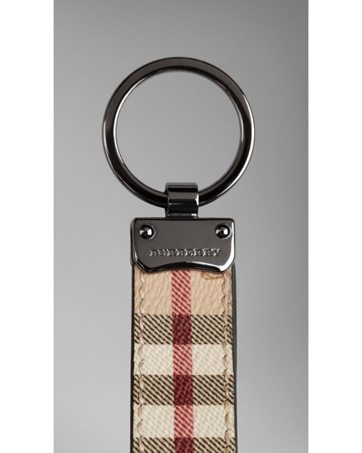 Burberry Natural Haymarket Check Leather Key Ring for men