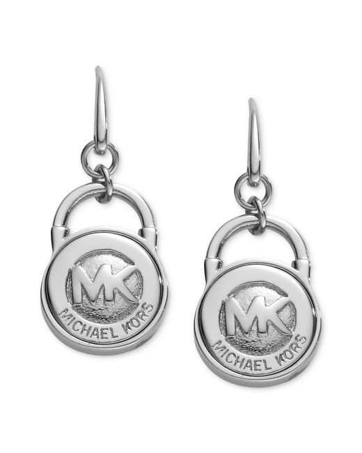 Michael Kors Metallic Silver Tone Logo Lock Earrings