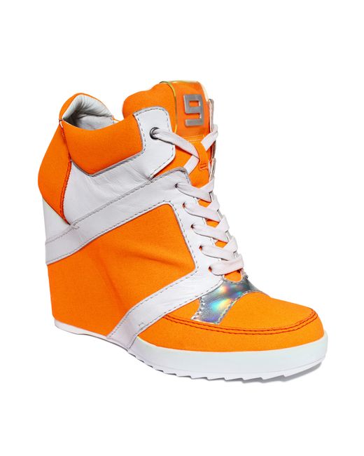 Nine West Orange Elzorro High Top Wedge Sneakers
