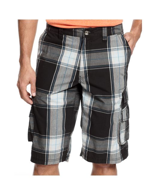 INC International Concepts Black Freedom Plaid Cargo Shorts for men