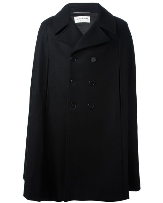 Saint Laurent Double Breasted Cape Coat in Black for Men | Lyst