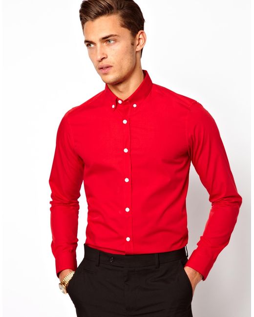 ASOS Red Smart Shirt with Button Down Collar for men