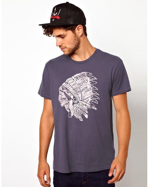 Ralph Lauren Blue Denim Supply Ralph Lauren Tshirt with Native American Head Print for men