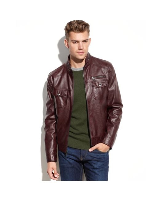 Kenneth Cole Faux Leather Jacket in Purple for Men | Lyst