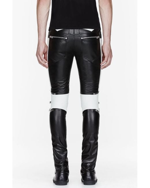 Saint Laurent Black and White Ribbed Zipped Biker Pants for Men | Lyst