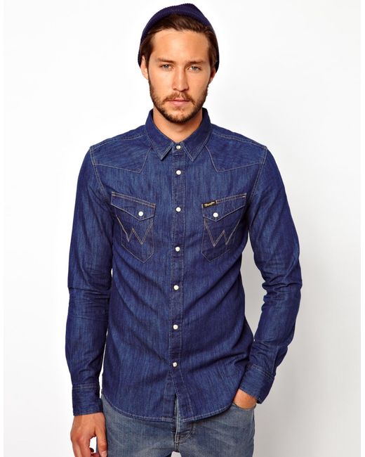 Wrangler Blue Denim Shirt Slim Fit City Western for men