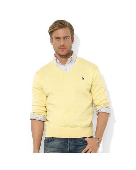 Ralph Lauren Yellow Vneck Pima Cotton Sweater for men