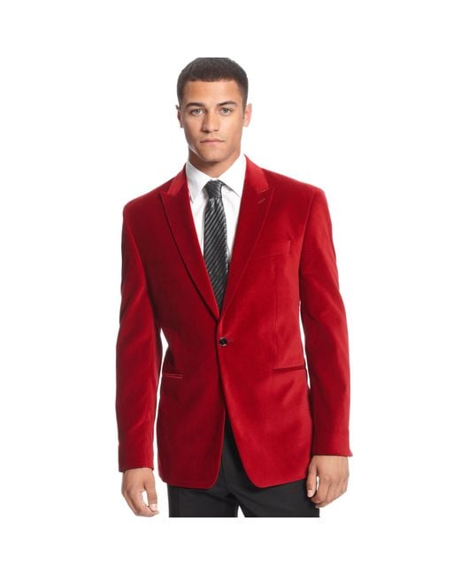 Sean John Red Solid Velvet Blazer for men