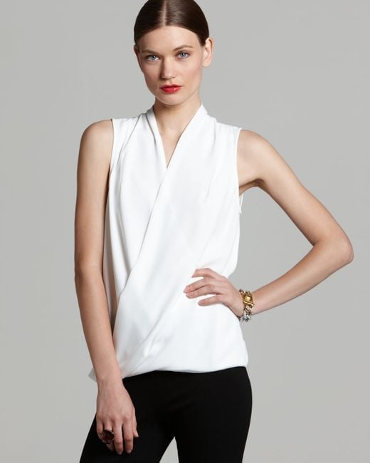 Vince Camuto White Sleeveless Wrap Top