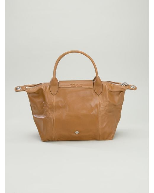 Longchamp Le Pliage Cuir Tote in Brown | Lyst