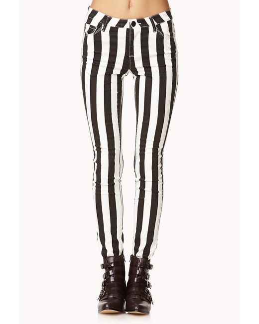 Forever 21 Bold Striped Skinny Jeans in 