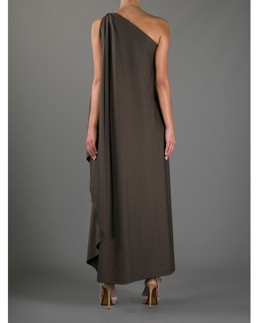 Halston One Shoulder Toga Dress in Brown Lyst