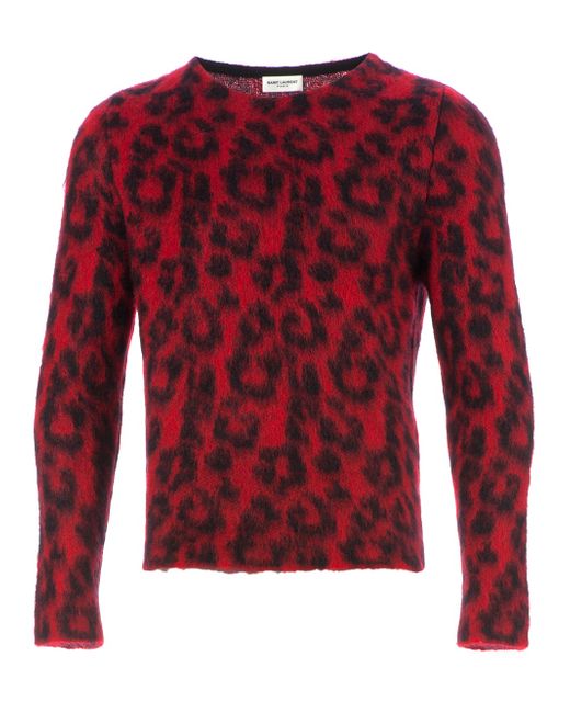 Saint Laurent Red Leopard Print Sweater for men