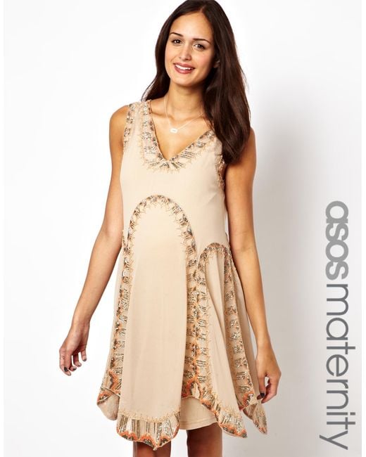 ASOS Asos Maternity Flapper Dress with Embellishment in Natural | Lyst
