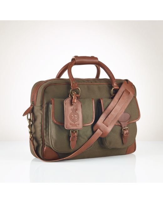 Polo Ralph Lauren Green Canvas Leather Commuter Bag for men