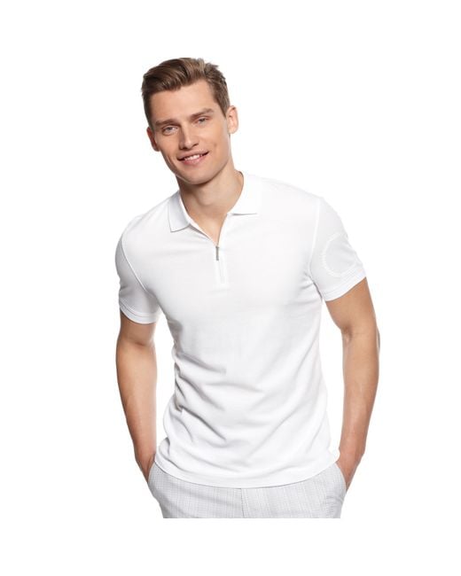 Calvin Klein Short Sleeve Quarter Zip Polo Shirt in White for Men | Lyst