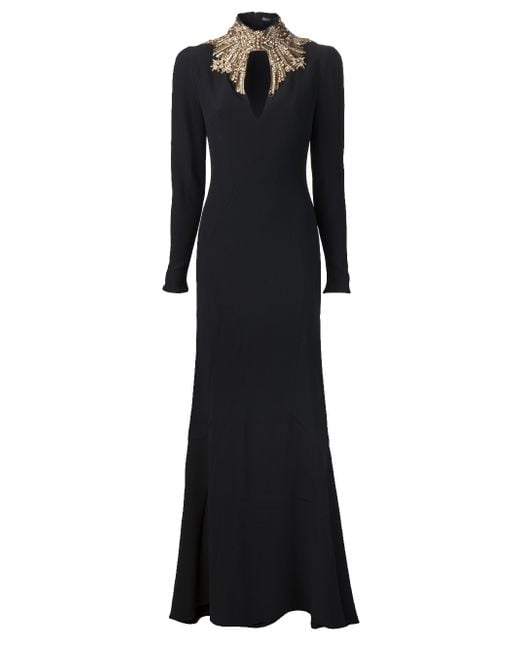 Alexander McQueen Black Embellished High Neck Gown