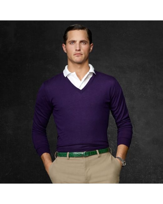 Ralph Lauren Purple Label Purple Cashmere Vneck Sweater for men