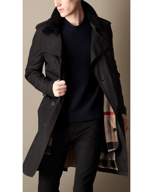 Burberry Midlength Shearling Collar, Gg Canvas Trench Coat Mens