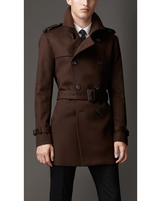 Burberry Brown Midlength Wool Cashmere Trench Coat for men