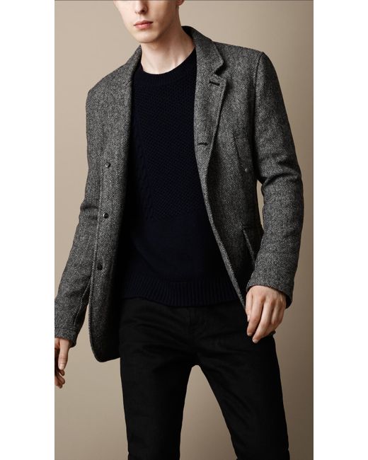 Burberry Herringbone Tweed Jacket in Gray for Men | Lyst